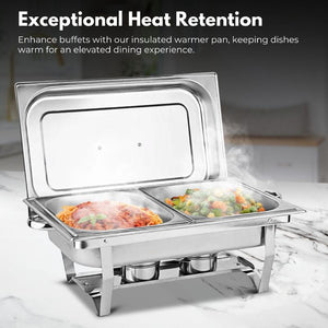 Gominimo 9L Chafing Dish Stainless Steel Food Buffet Warmer Pan (2X4.5L Dual Trays)