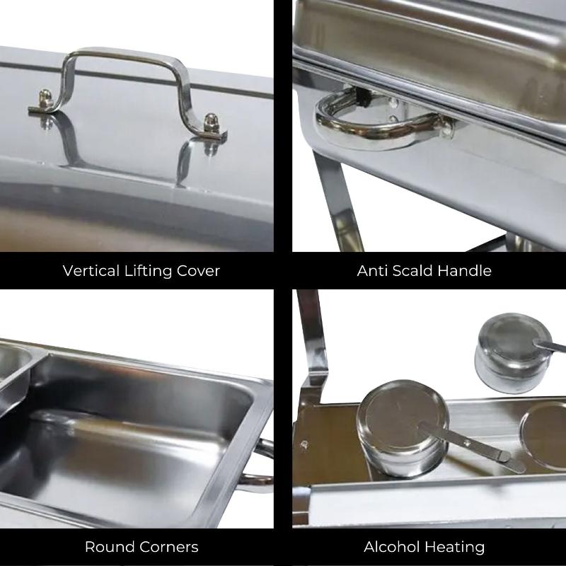 Gominimo 9L Chafing Dish Stainless Steel Food Buffet Warmer Pan (2X4.5L Dual Trays)