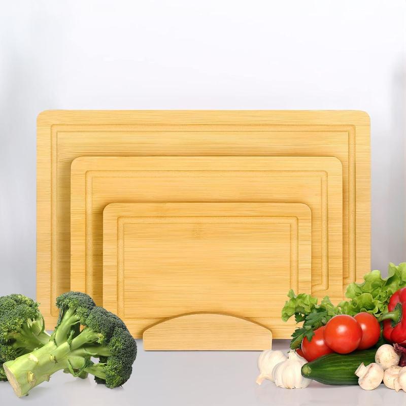 Gominimo 3 Pieces Bamboo Chopping Board With Stand (3 Sizes)