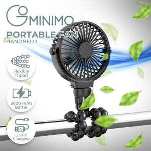 Gominimo 5000Mah Rechargeable Clip Fan With Flexible Tripod (Black)