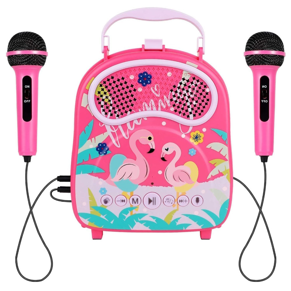 Gominimo Kids Portable Karaoke With Two Microphones (Rectangle Pink Flamingo)