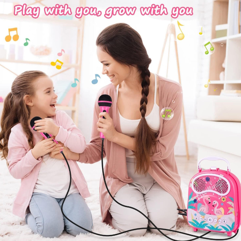 Gominimo Kids Portable Karaoke With Two Microphones (Rectangle Pink Flamingo)