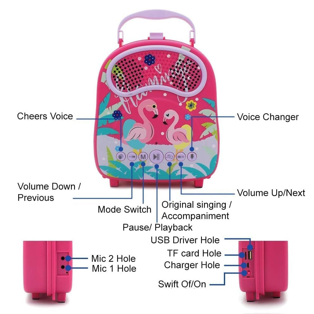 Gominimo Kids Portable Karaoke With Two Microphones (Rectangle Pink Flamingo)