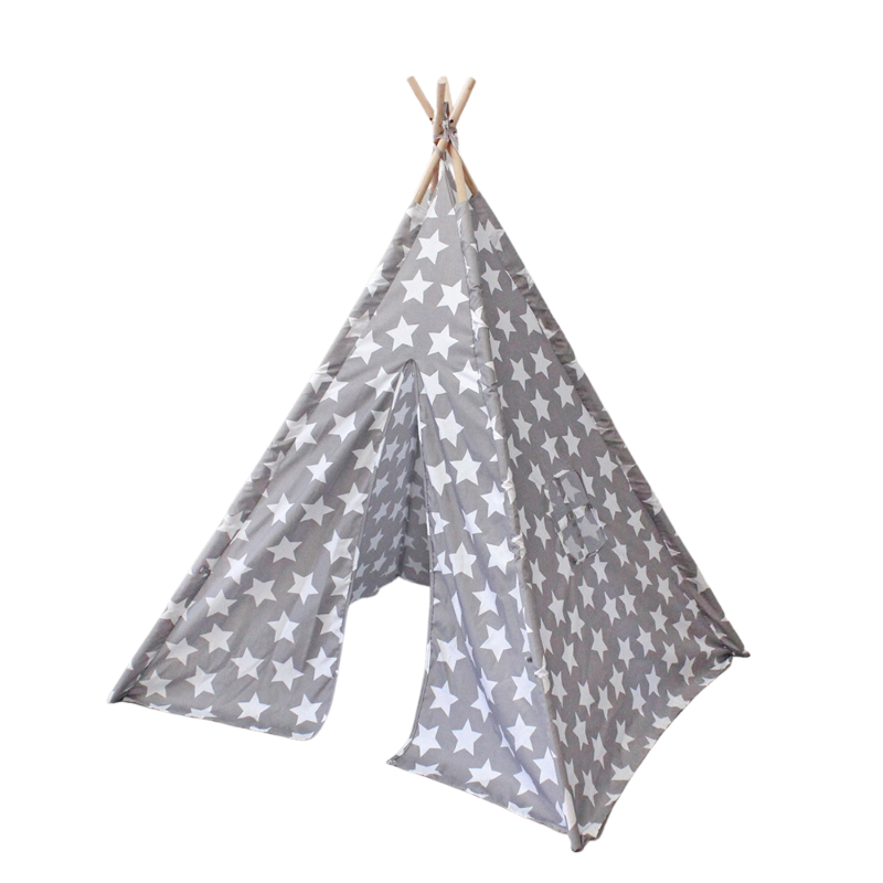 Gominimo Kids Teepee Tent With Side Window And Carry Case (Grey Star)