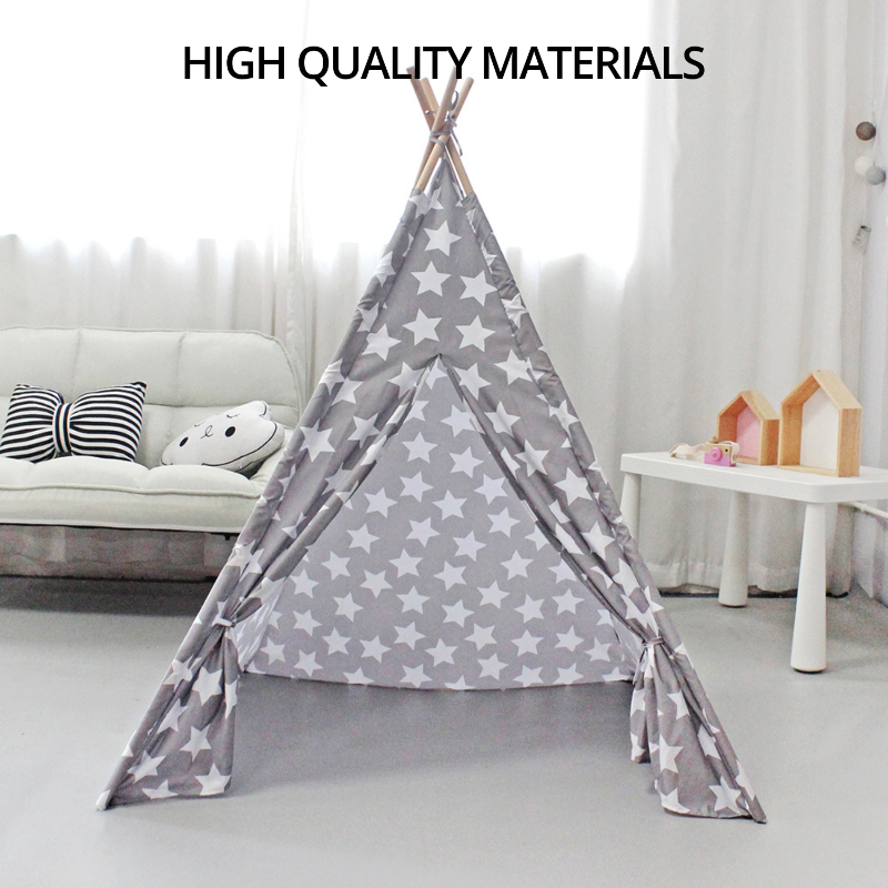 Gominimo Kids Teepee Tent With Side Window And Carry Case (Grey Star)