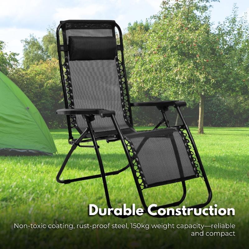 Kiliroo Folding Reclining Camping Chair With Breathable Mesh (Black)