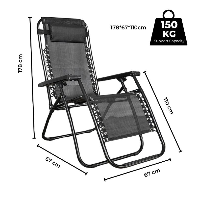 Kiliroo Folding Reclining Camping Chair With Breathable Mesh (Black)