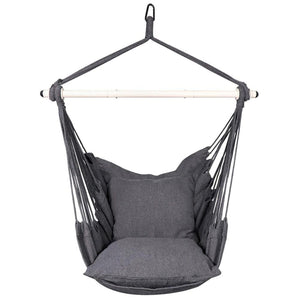 Noveden Hammock Chair Hanging Rope Swing With 2 Seat Cushions Included (Dark Grey)