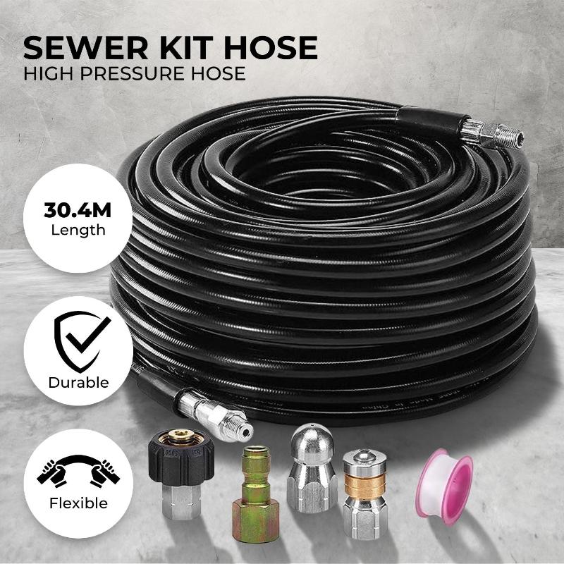 Rynomate High Pressure Washer Black Hose With M22 Coupling And Rotating Nozzle (30.5M/100Ft)