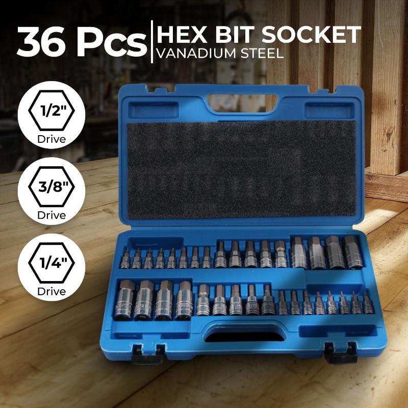 Rynomate Hex Bit Socket Set With 1/4" 3/8" 1/2" Allen Key Adapter 34Pc