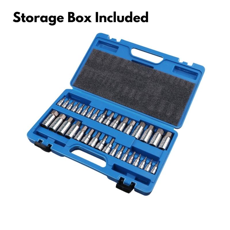 Rynomate Hex Bit Socket Set With 1/4" 3/8" 1/2" Allen Key Adapter 34Pc