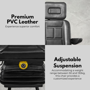 Rynomate Adjustable Suspension Seat With Foldable Armrest For Heavy Machinery (Black)