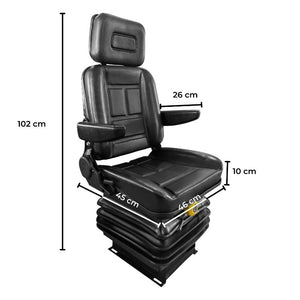 Rynomate Adjustable Suspension Seat With Foldable Armrest For Heavy Machinery (Black)