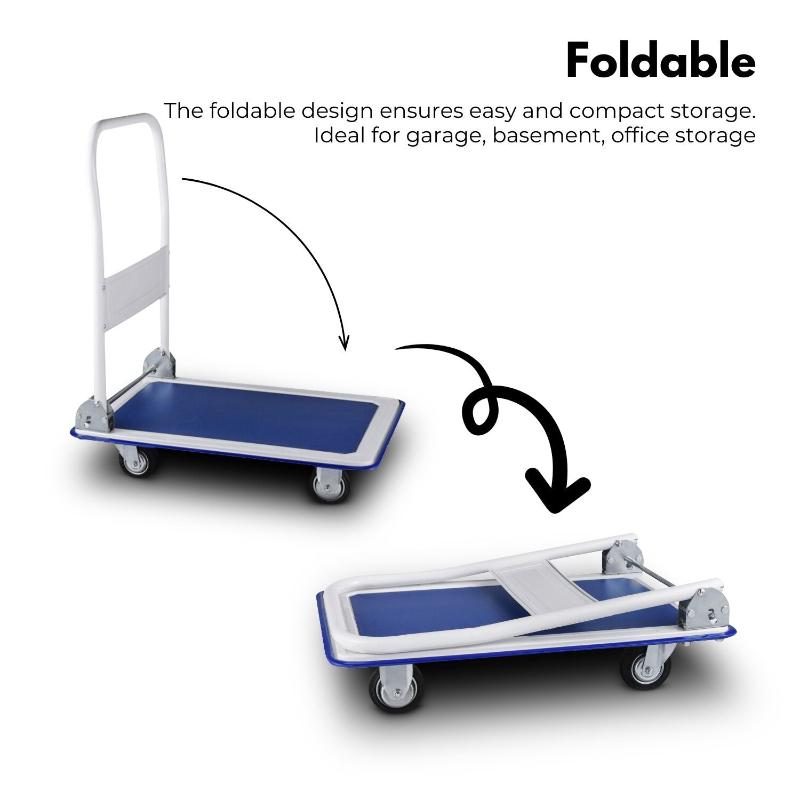 Rynomate Foldable Platform Trolley With 4 Wheels (Blue And White)