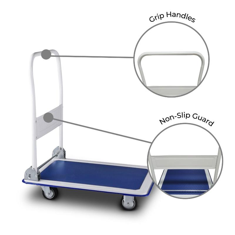 Rynomate Foldable Platform Trolley With 4 Wheels (Blue And White)