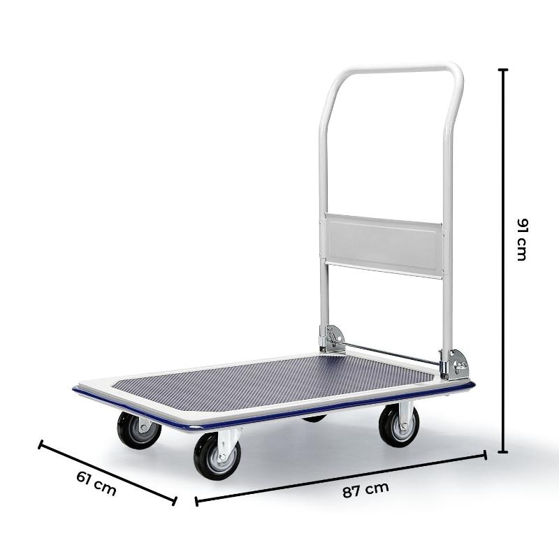 Rynomate Foldable Platform Trolley With 4 Wheels (Blue And White)