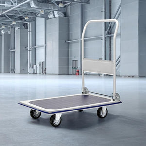 Rynomate Foldable Platform Trolley With 4 Wheels (Blue And White)