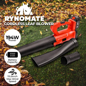 Rynomate 18V Cordless Leaf Blower With Lithium Battery And Charger Kit (Red Black)