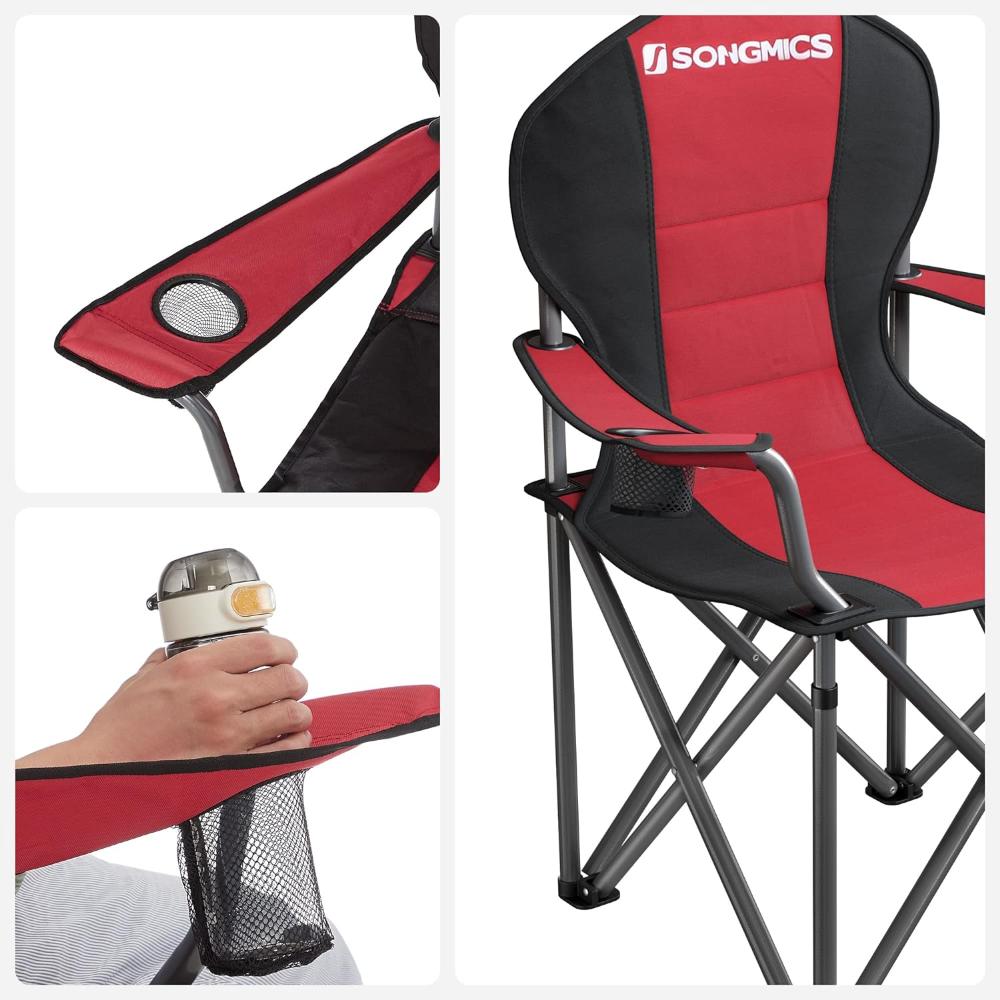 Songmics Folding Camping Chair With Bottle Holder Red And Black