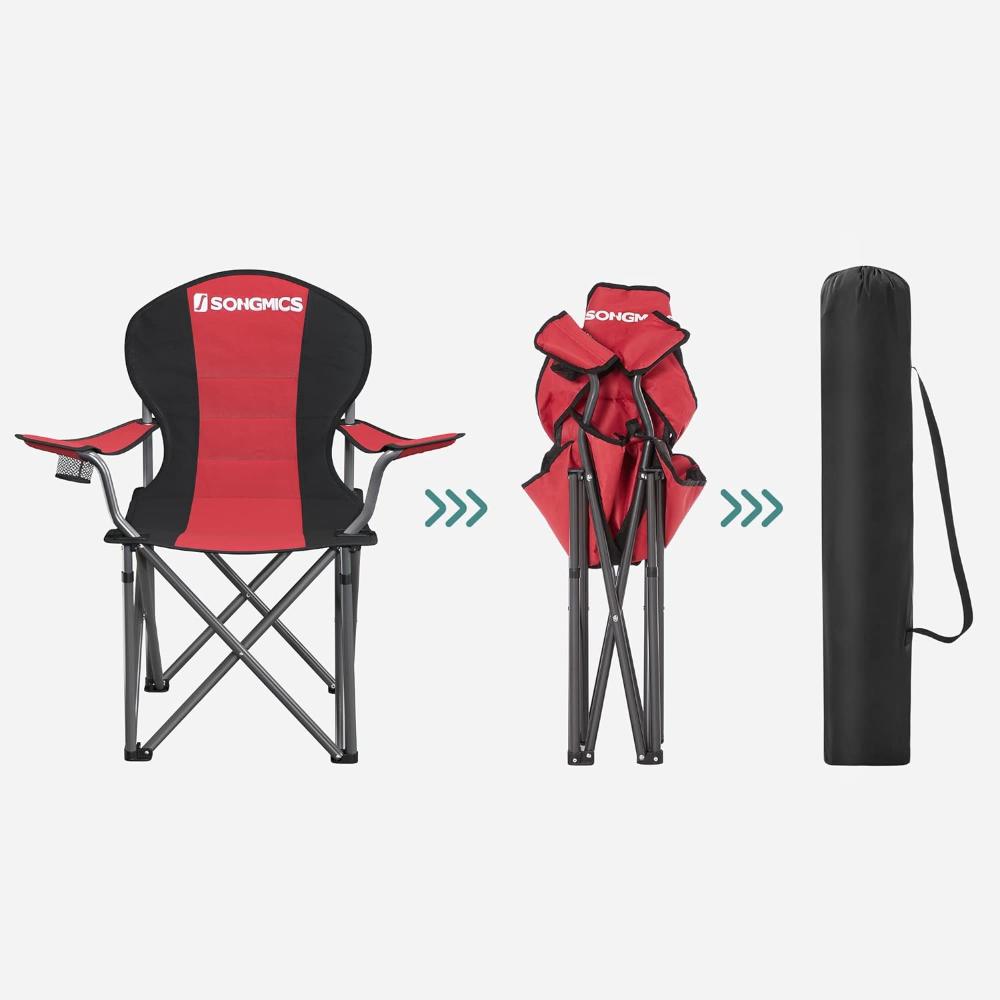 Songmics Folding Camping Chair With Bottle Holder Red And Black