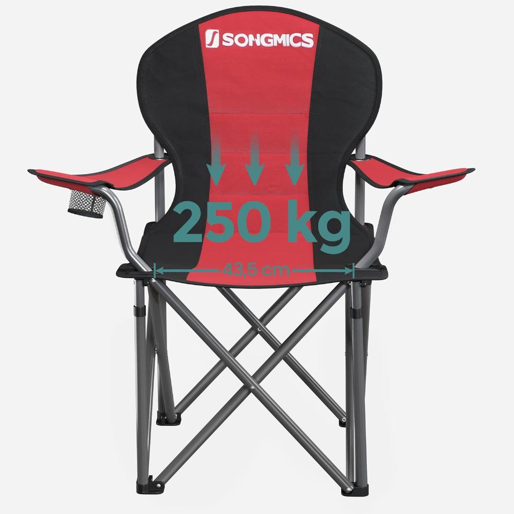 Songmics Folding Camping Chair With Bottle Holder Red And Black