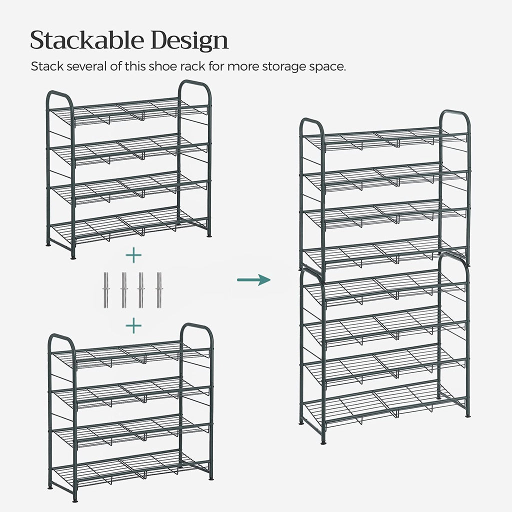 Songmics 4 Tier Shoe Rack Storage 16 Pairs Organizer Gray