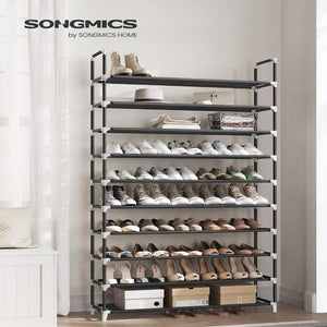 Songmics 10 Tier Metal Shoe Rack For 50 Pairs Non Woven Fabric Shelves Black