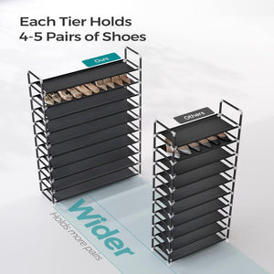 Songmics 10 Tier Metal Shoe Rack For 50 Pairs Non Woven Fabric Shelves Black