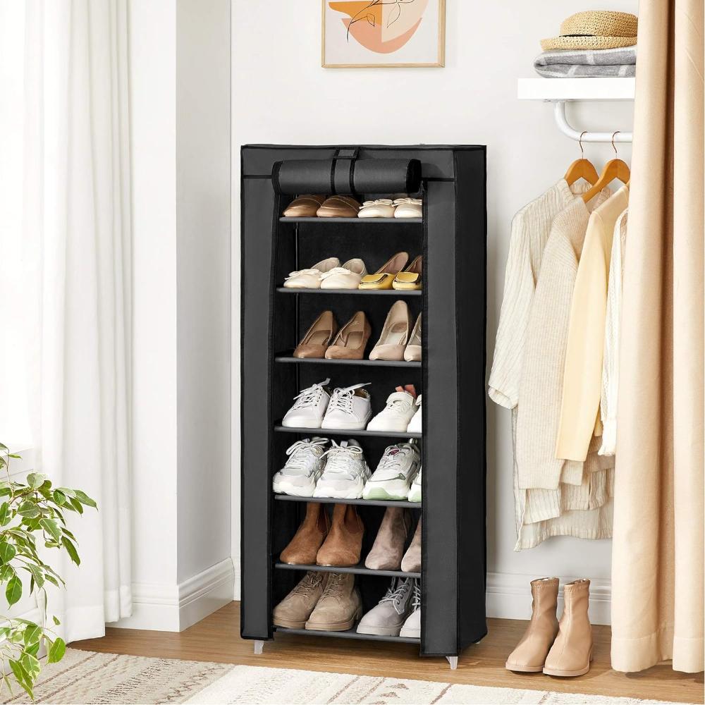 Songmics 7 Tier Shoe Rack For 14 20 Pairs Of Shoes Nonwoven Fabric Cover Black