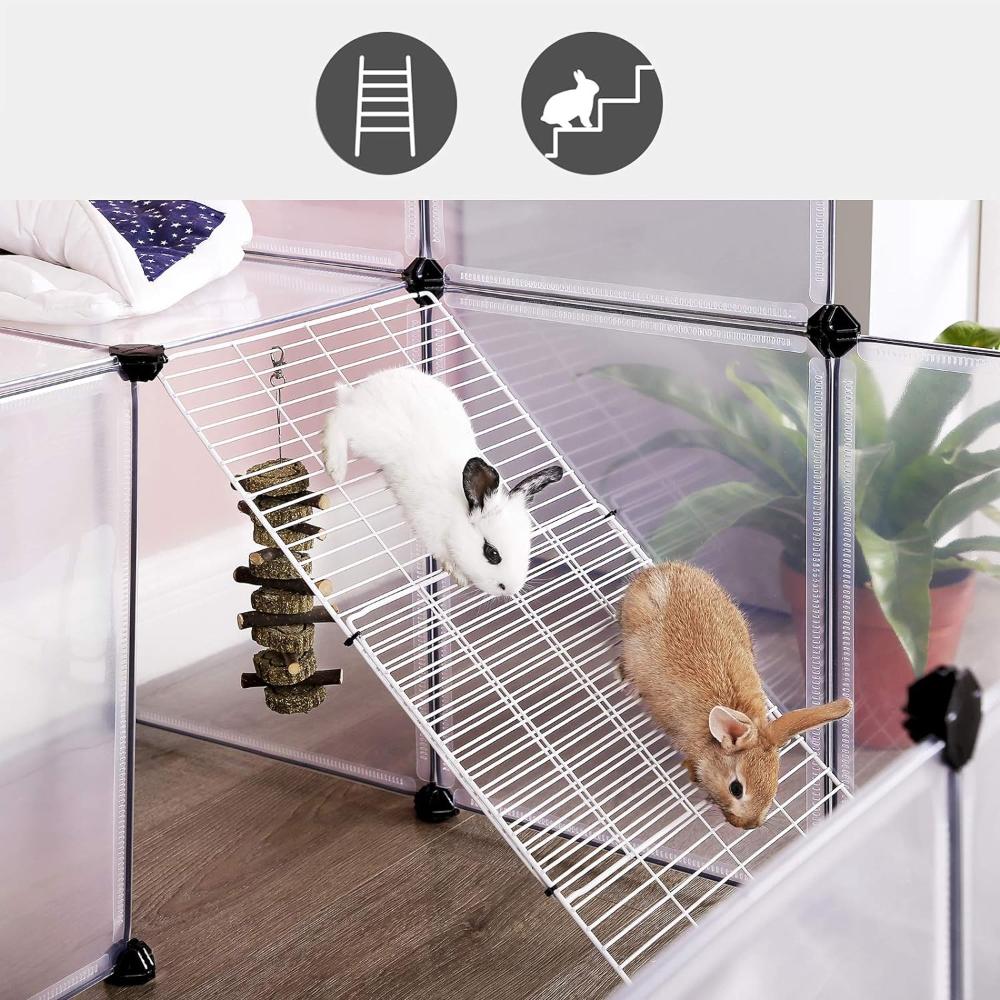 Songmics Guinea Pig Playpen With Dense Ramp White