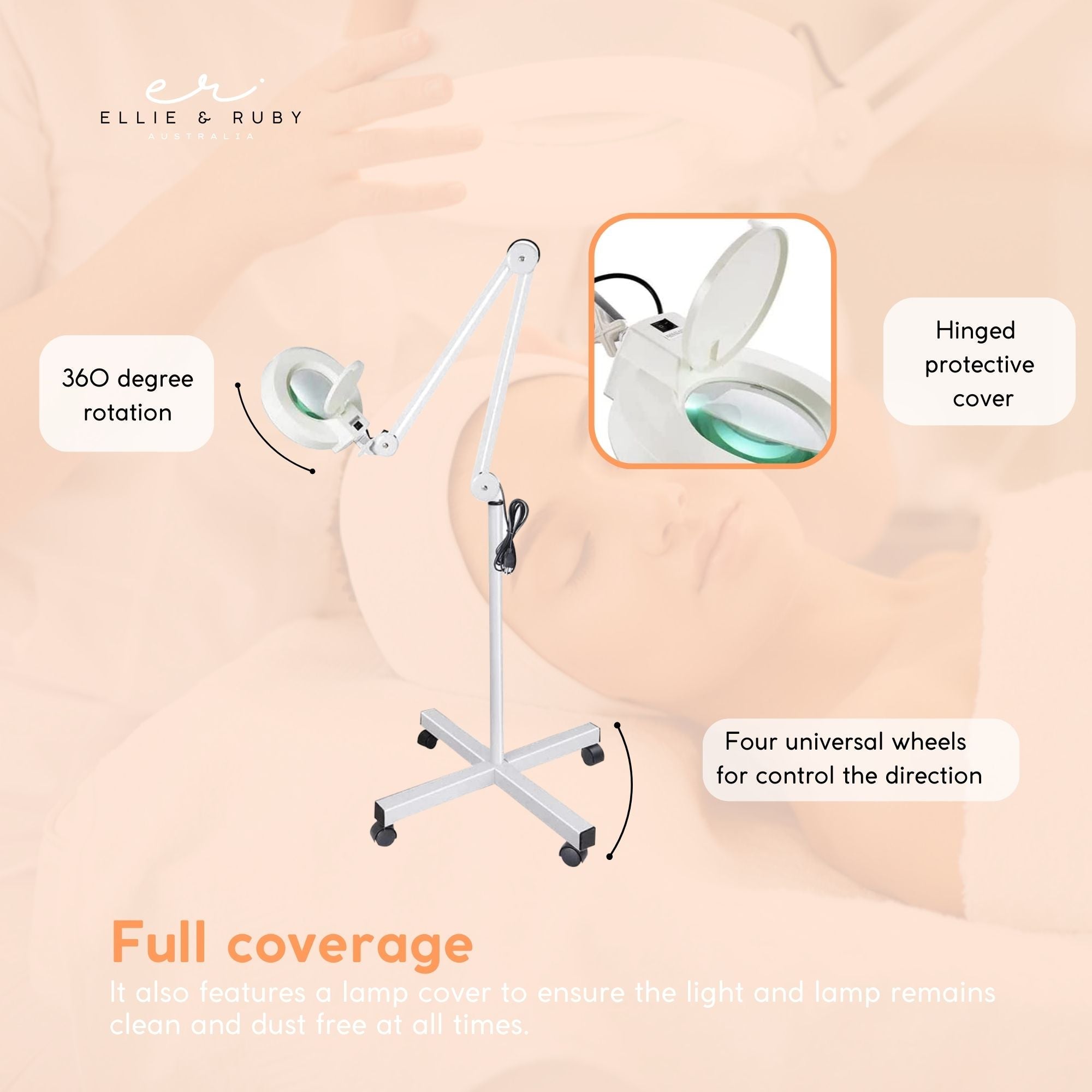 Ellie & Ruby 5X Magnifying Lamp Fluorescent Salon Light Glass Beauty Floor Stand Magnifier