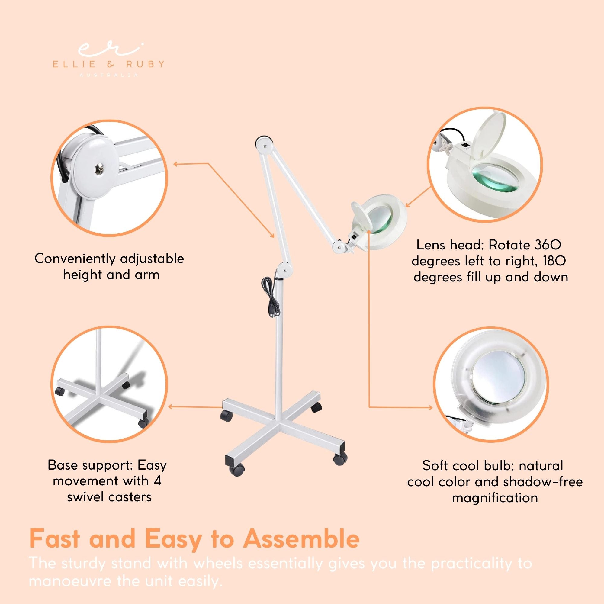 Ellie & Ruby 5X Magnifying Lamp Fluorescent Salon Light Glass Beauty Floor Stand Magnifier