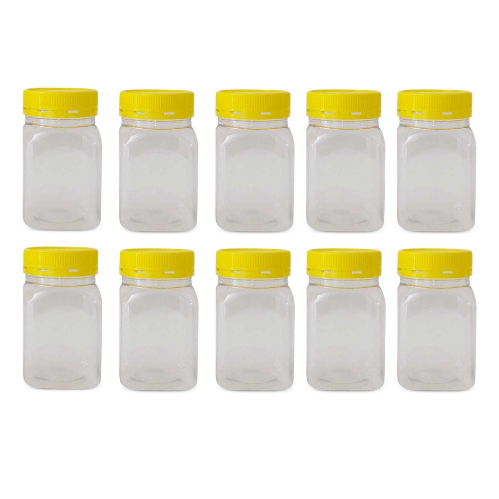 10X 500G Plastic Honey Jars + Lids Square Clear Food Grade Packaging Containers