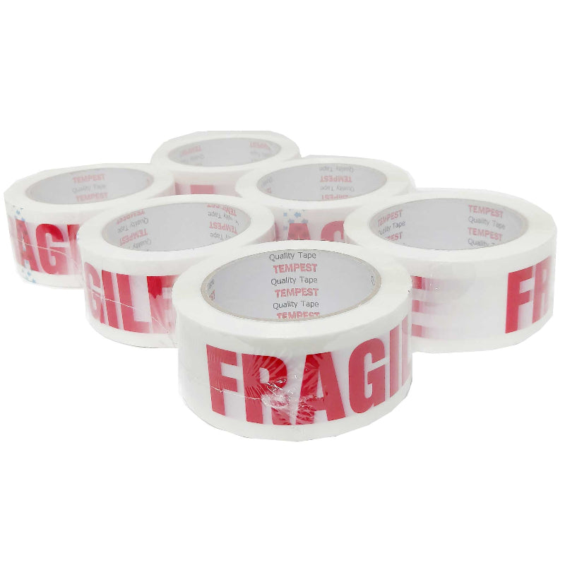 6X Fragile Packing Tape 48Mmx75m Long Rolls Red White Packaging Adhesive Label