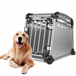 Aluminium Dog Travel Crate 56X65x77cm Medium Pet Car Transport Cage Kennel Box