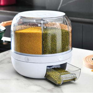 6 Grid Rotating Food Grain Dispenser 7.2L Large Compartment Storage Container