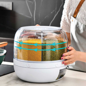 6 Grid Rotating Food Grain Dispenser 7.2L Large Compartment Storage Container