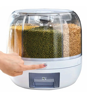 6 Grid Rotating Food Grain Dispenser 7.2L Large Compartment Storage Container