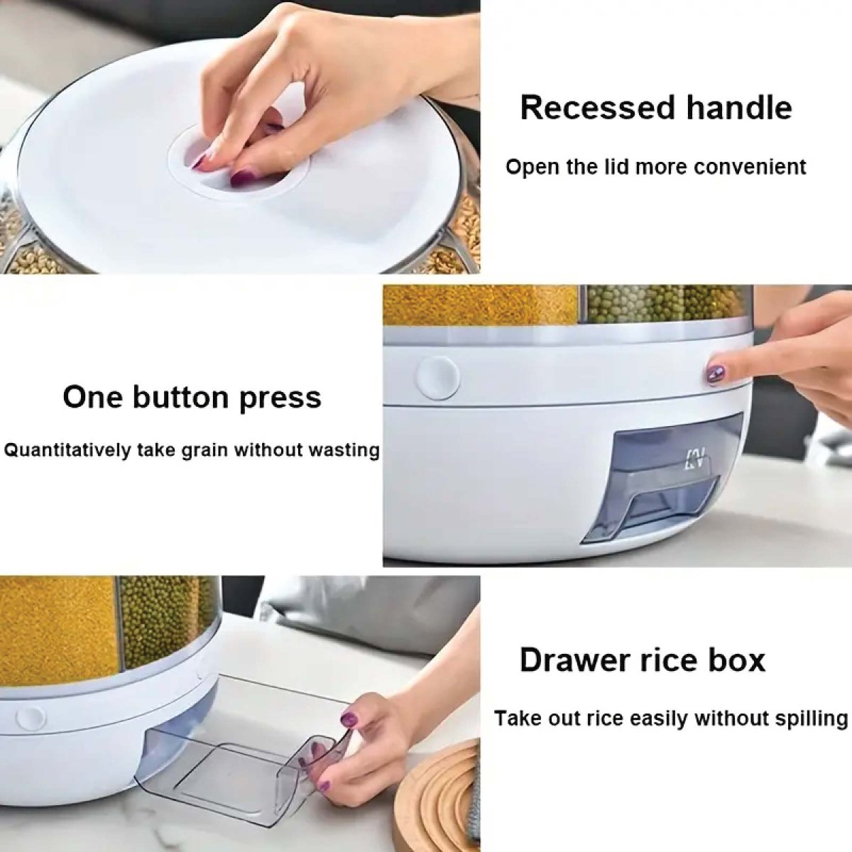 6 Grid Rotating Food Grain Dispenser 7.2L Large Compartment Storage Container