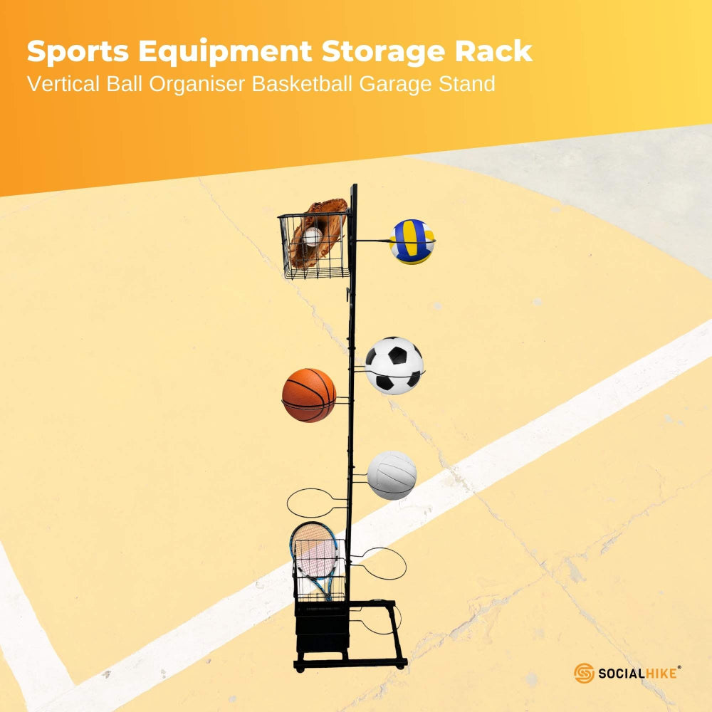 Sports Equipment Storage Rack Vertical Ball Organiser Basketball Garage Stand