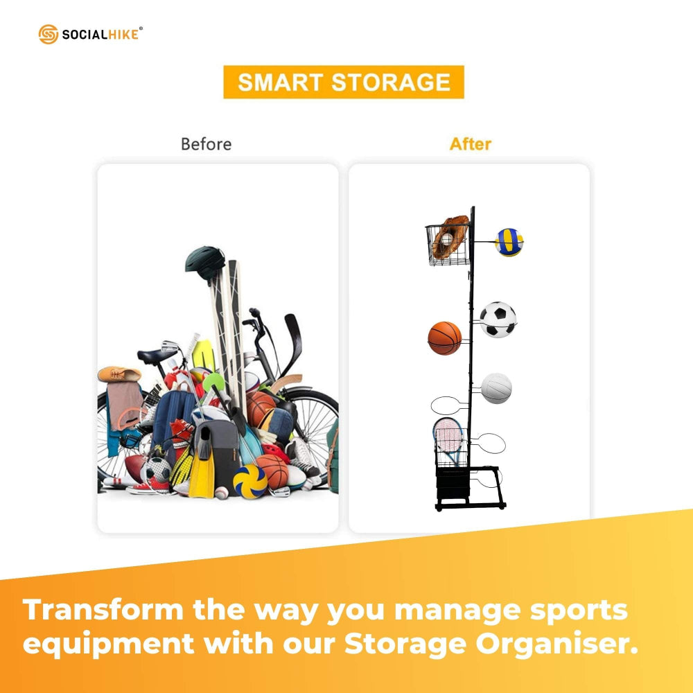 Sports Equipment Storage Rack Vertical Ball Organiser Basketball Garage Stand