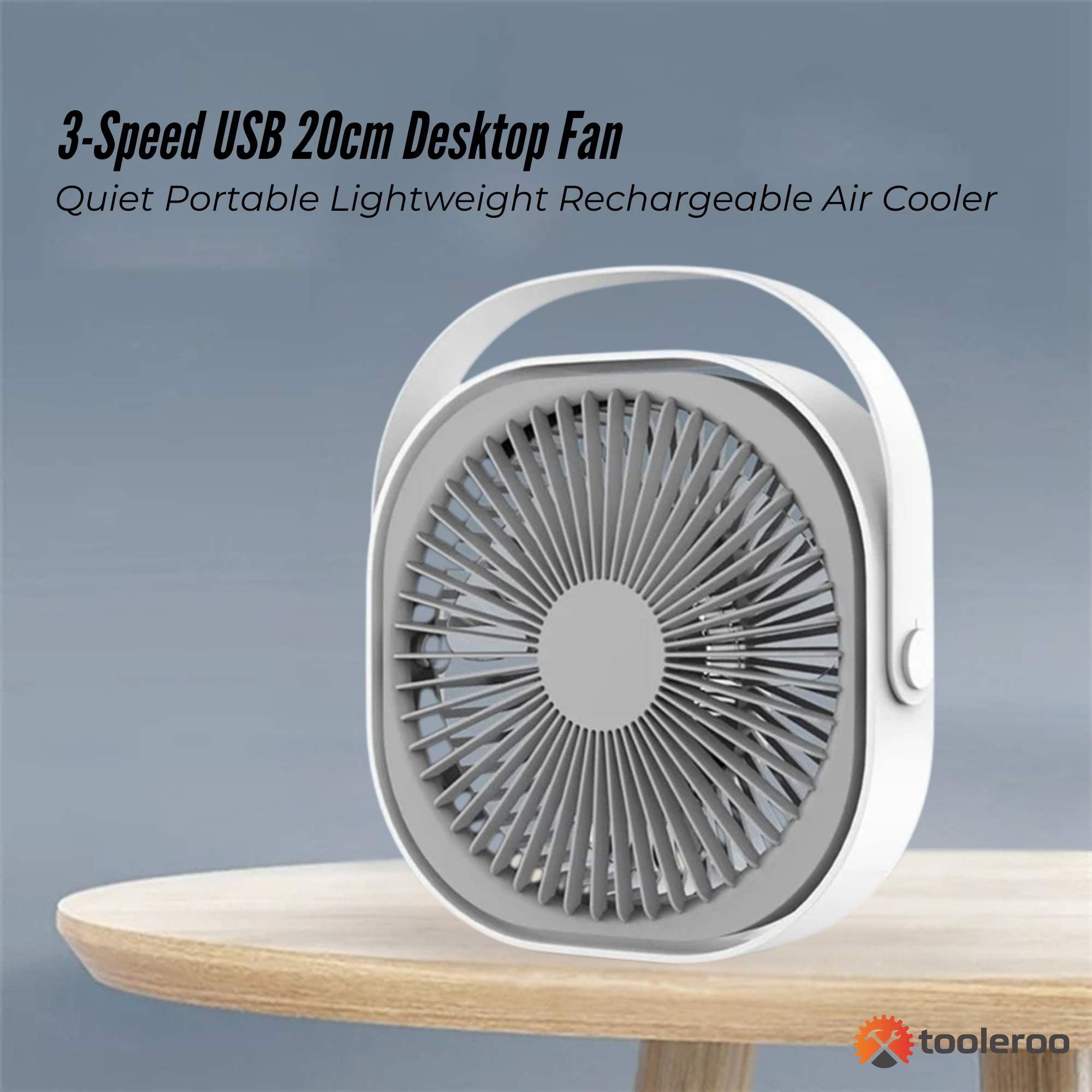 3 Speed Usb 20Cm Desktop Fan Quiet Portable Lightweight Rechargeable Cooler