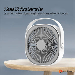 3 Speed Usb 20Cm Desktop Fan Quiet Portable Lightweight Rechargeable Cooler