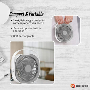 3 Speed Usb 20Cm Desktop Fan Quiet Portable Lightweight Rechargeable Cooler