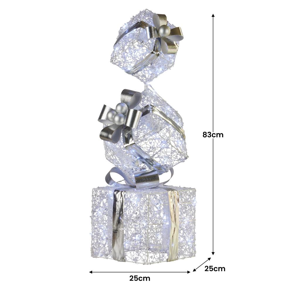 Swishmas 83Cm Triple Christmas Silver Giftbox Stack Display With Lights