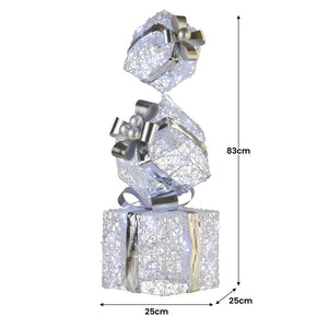 Swishmas 83Cm Triple Christmas Silver Giftbox Stack Display With Lights