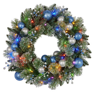 Swishmas 61Cm Blue Collection Multicolour Pre Lit Christmas Wreath