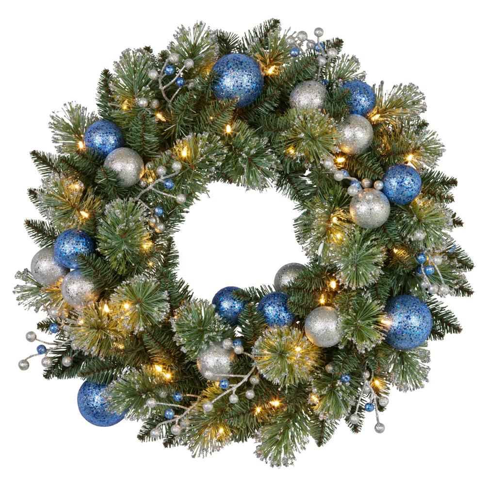 Swishmas 61Cm Blue Collection Multicolour Pre Lit Christmas Wreath