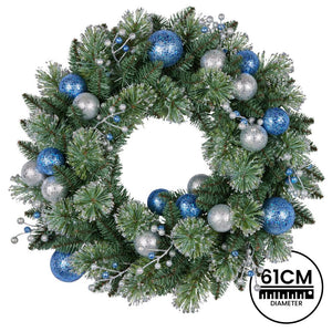 Swishmas 61Cm Blue Collection Multicolour Pre Lit Christmas Wreath