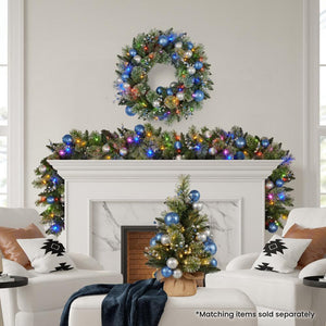 Swishmas 61Cm Blue Collection Multicolour Pre Lit Christmas Wreath